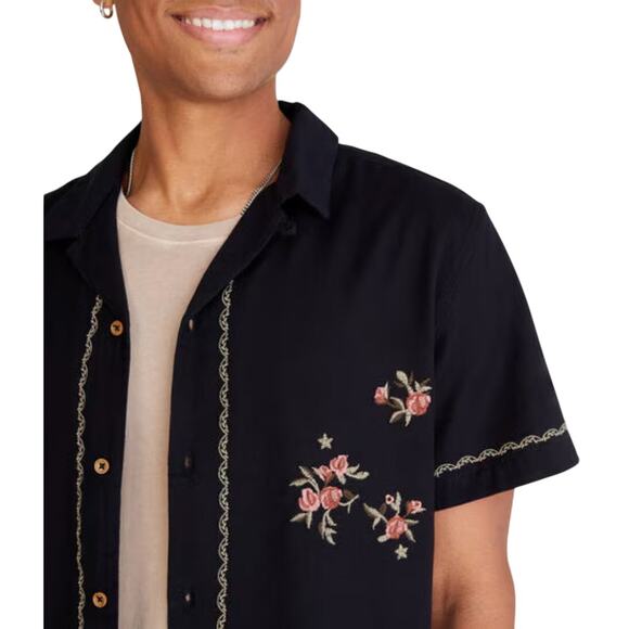 NWT Aeropostale Cotton Linen Embroidered Floral Short Sleeve Button Up Size S - Picture 3 of 11